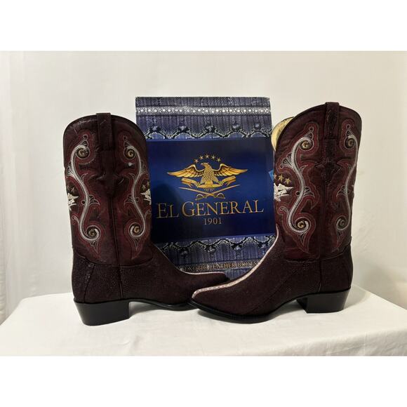 Stingray Stripe Print Pointed Toe Cowboy Boots by El General 1901 Mens Size 7.5 - Picture 5 of 14